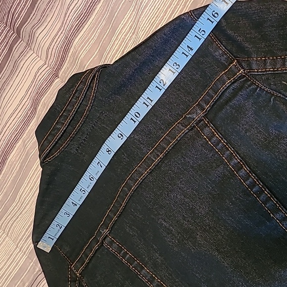 True Religion Mens Medium Dark Blue Denim World Tour Trucker Jacket Streetwear - Picture 15 of 16